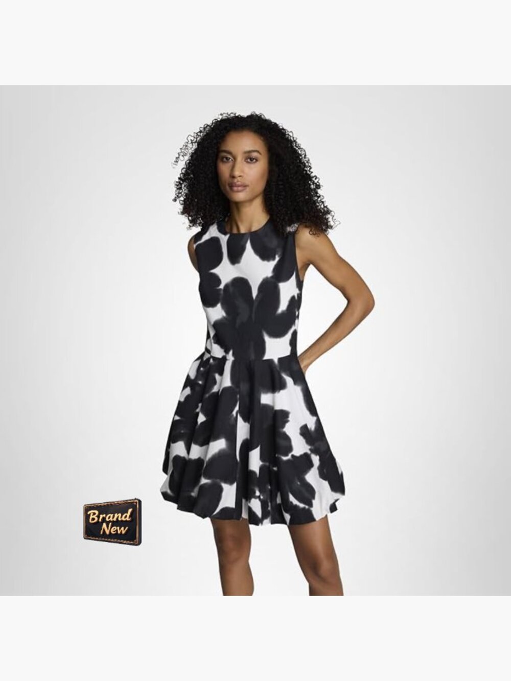 Sleeveless Printed Cotton Bubble Hem Mini Dress Fit & Flare